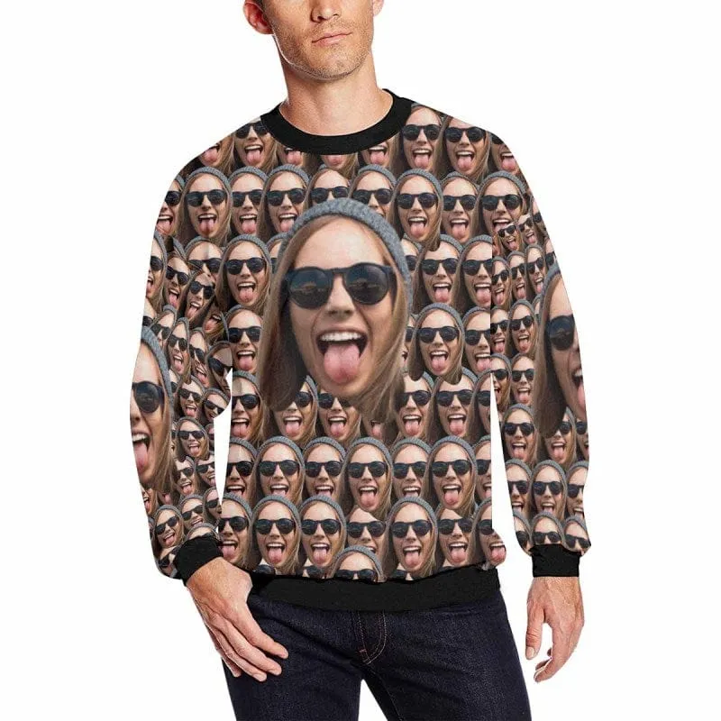 Custom Funny Face Loose Sweatshirt Personalized Face Loose Men's Crew Neck Sweatshirt