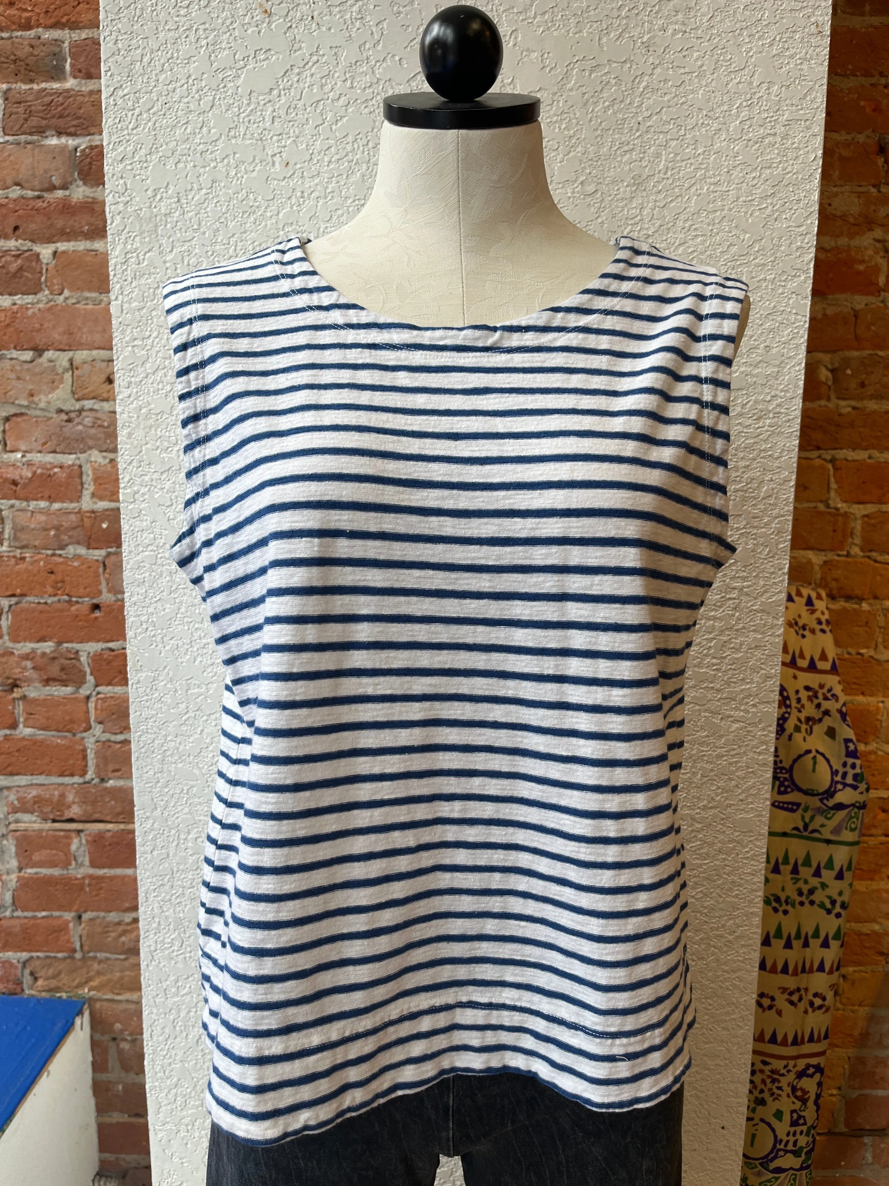 Cut Loose tank, blue stripe linen blend