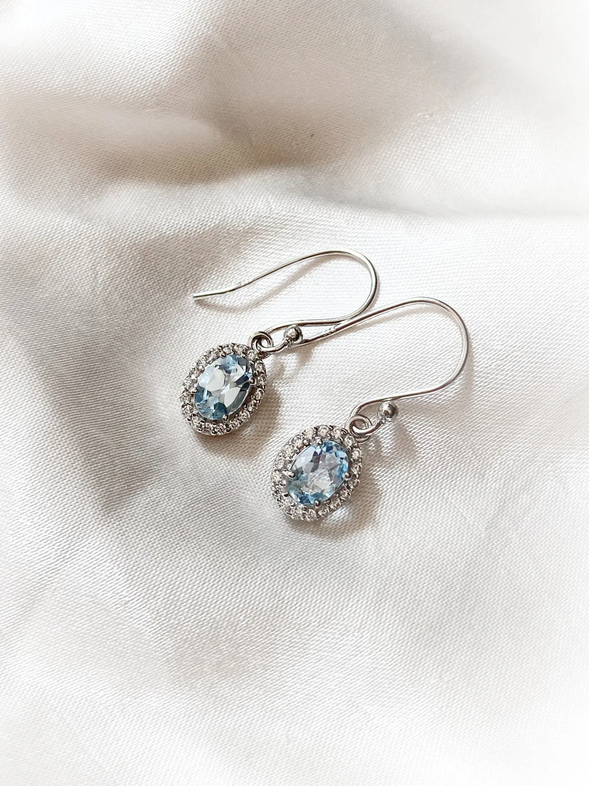 CZ Border Blue Topaz Dangles