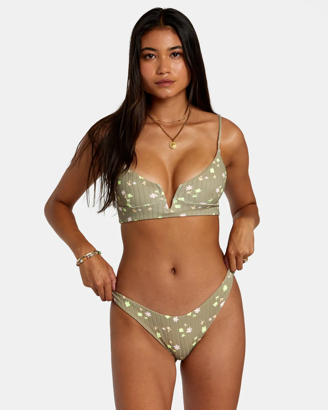 Decoupage High Leg Bikini Bottoms - Aloe