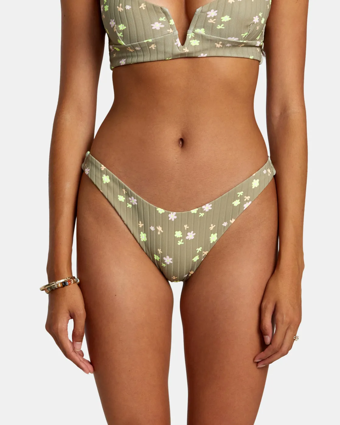 Decoupage High Leg Bikini Bottoms - Aloe