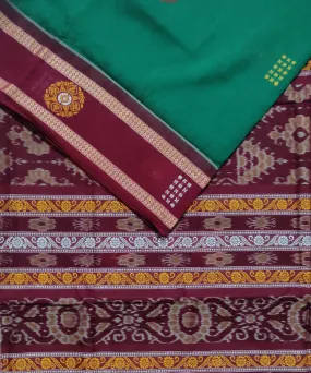 Deep green maroon cotton handloom bomkai saree