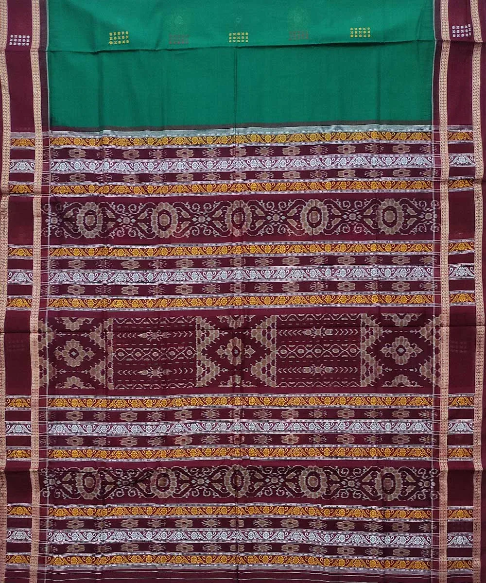 Deep green maroon cotton handloom bomkai saree