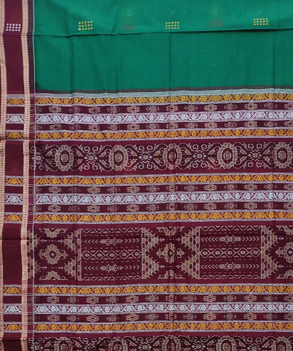 Deep green maroon cotton handloom bomkai saree