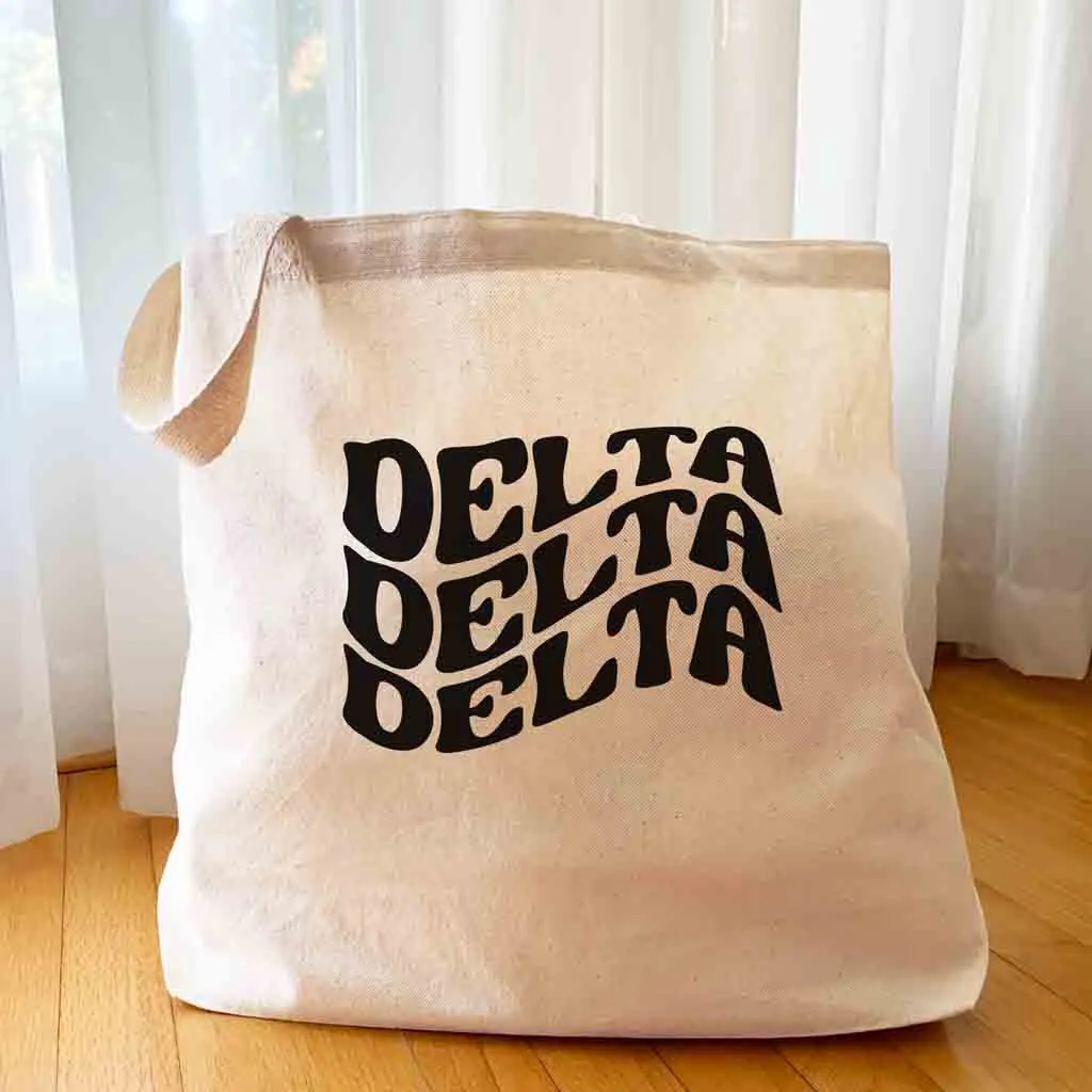 Delta Delta Delta Large Canvas Sorority Tote Bag with Simple Mod Design