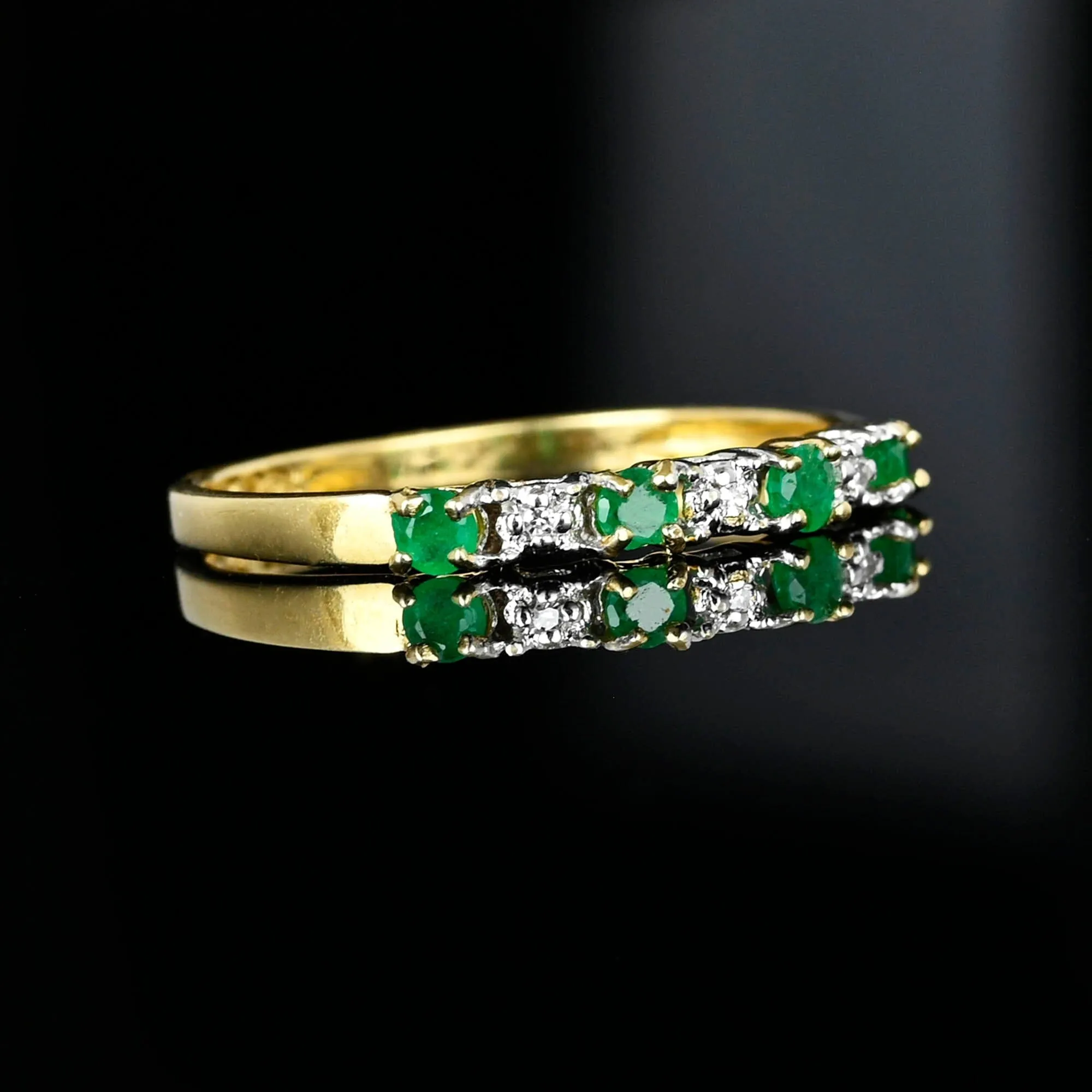 Diamond Emerald Half Eternity Wedding Band Ring