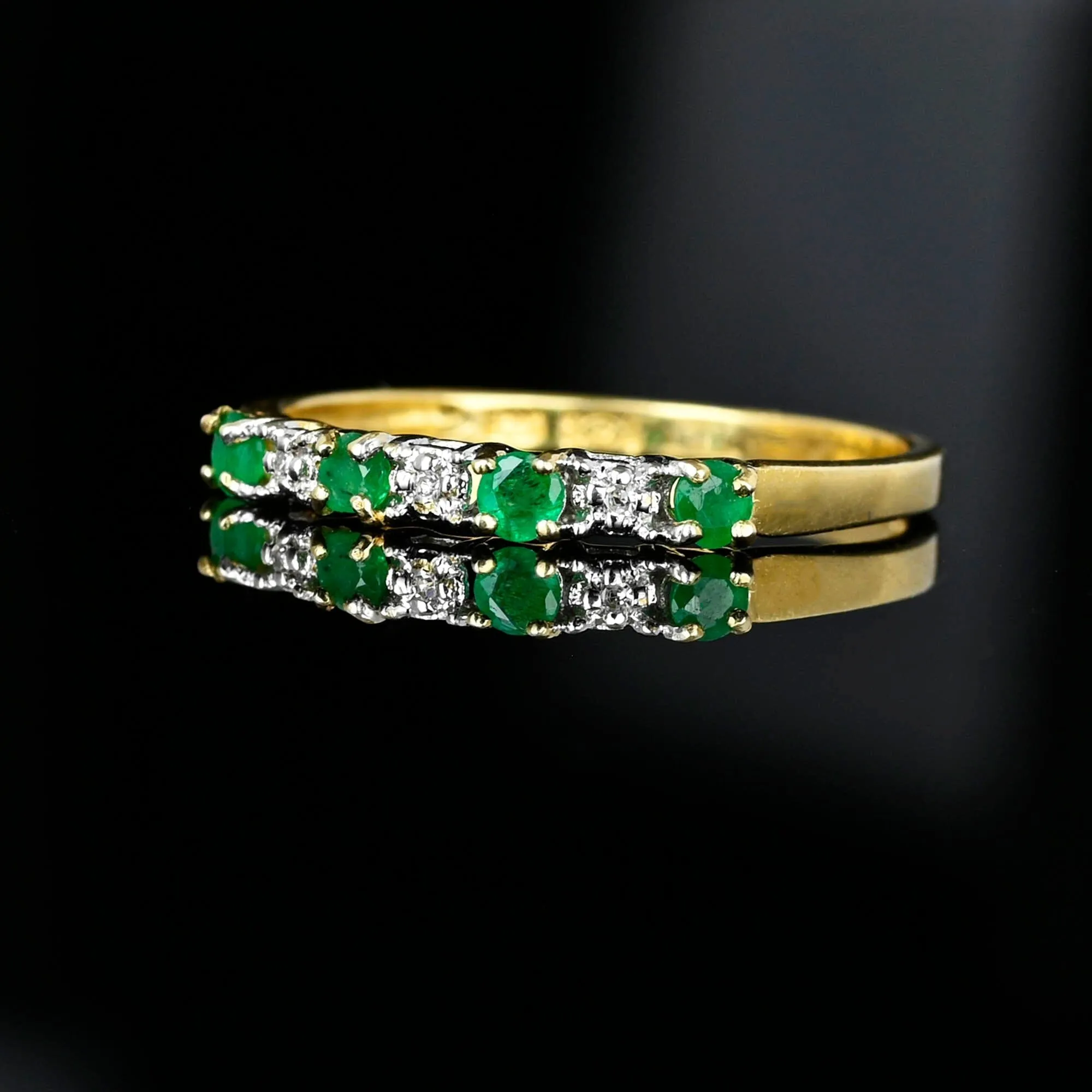 Diamond Emerald Half Eternity Wedding Band Ring