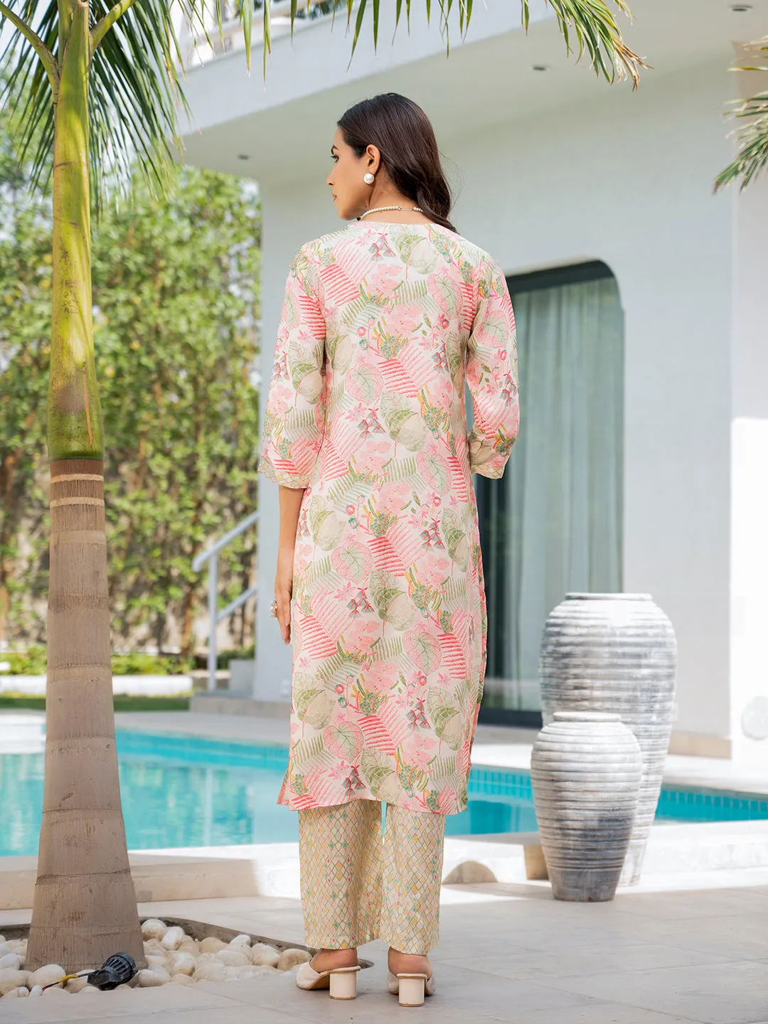 Divena Cream Embroidered & Floral Print Muslin Kurta Set