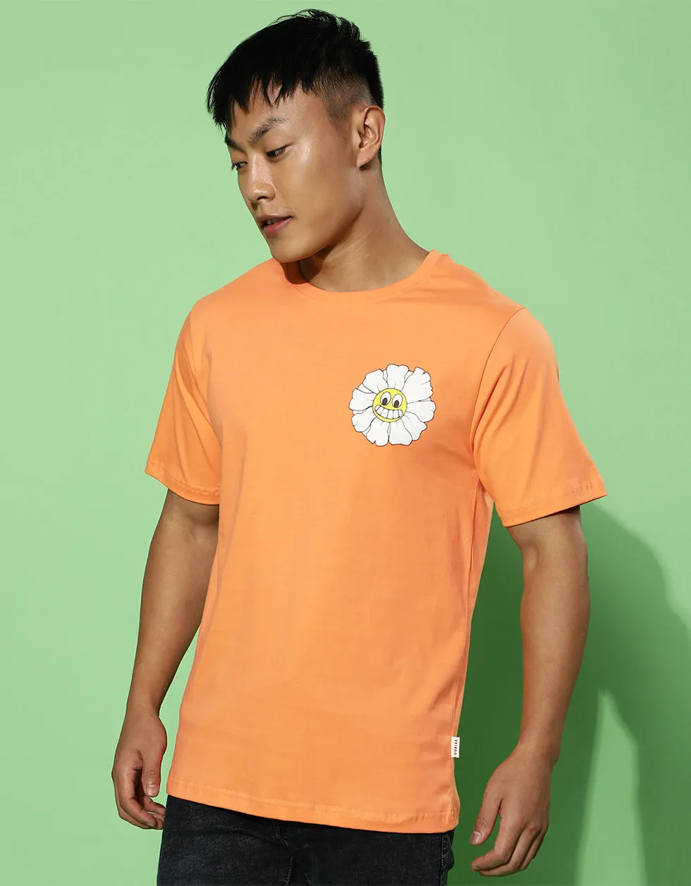 Don't Give Up Orange Regular fit Printed Back Graphic Printed Tshirt