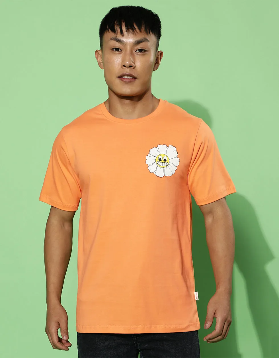 Don't Give Up Orange Regular fit Printed Back Graphic Printed Tshirt