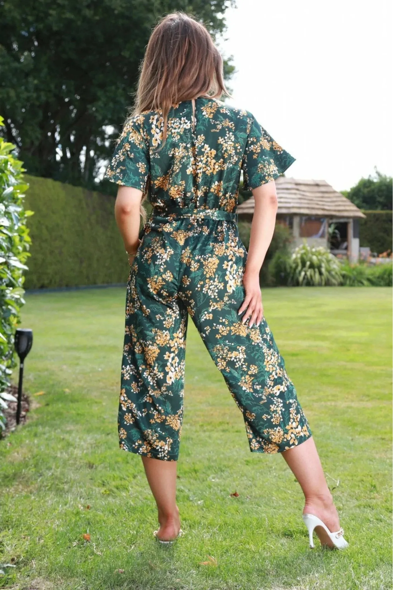 Double Second Printed Wrap Front Satin Jumpsuit