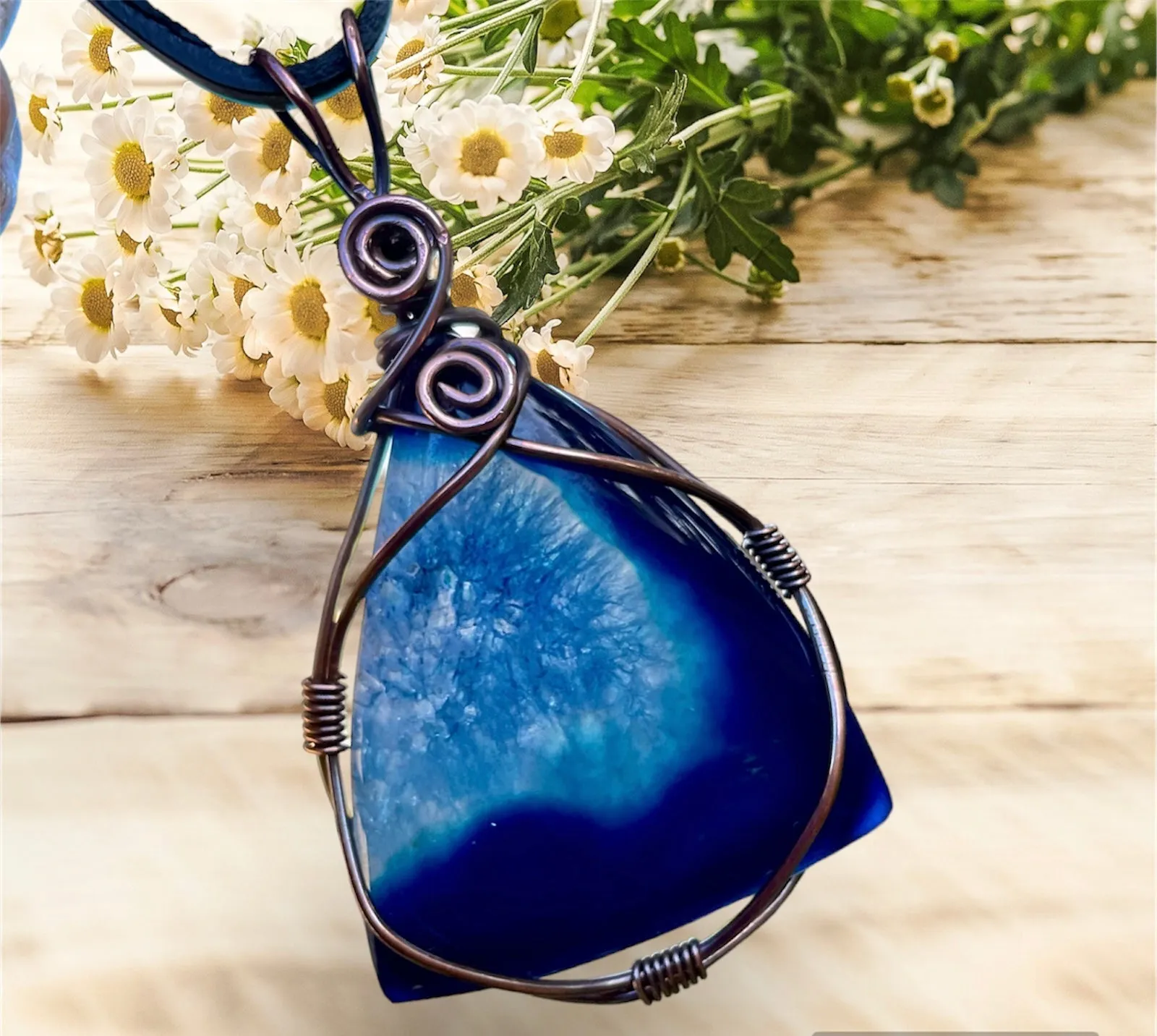 Druzy Geode Agate Wire Wrapped Pendant