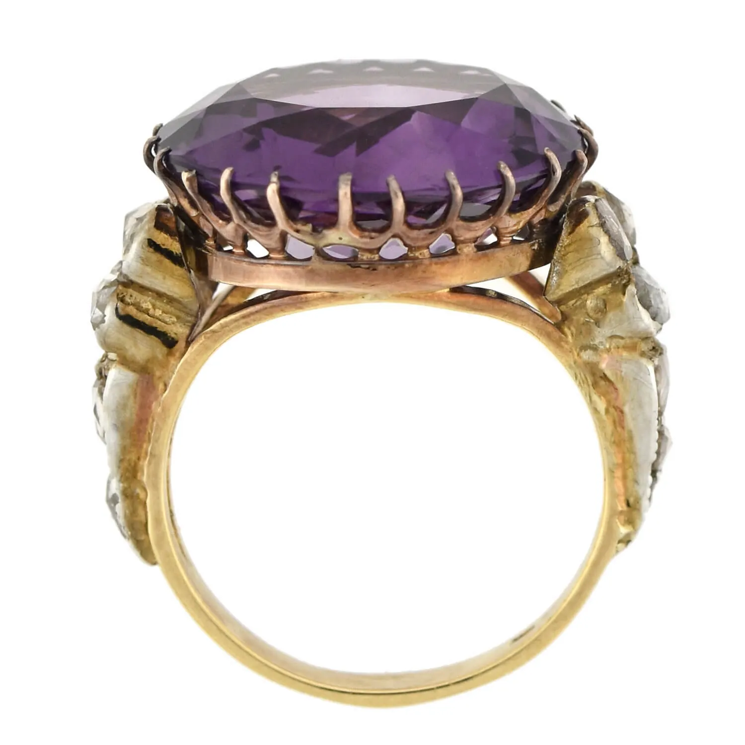 Edwardian 14kt Large 14ct Amethyst   Diamond Ring