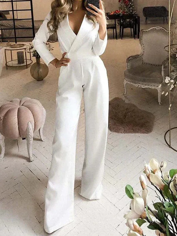 Elegant Casual V-Neck High Waist Jumpsuit for Women