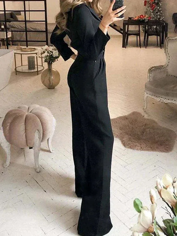 Elegant Casual V-Neck High Waist Jumpsuit for Women