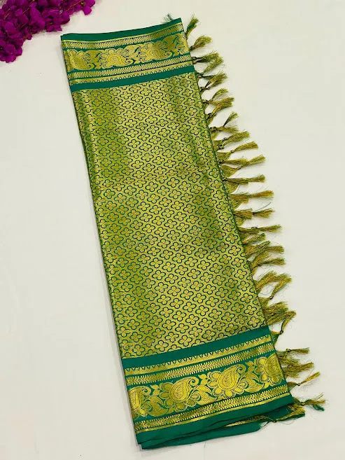 Elegant Green Color Traditional Silk Shawl (Ponnadai) For Guest