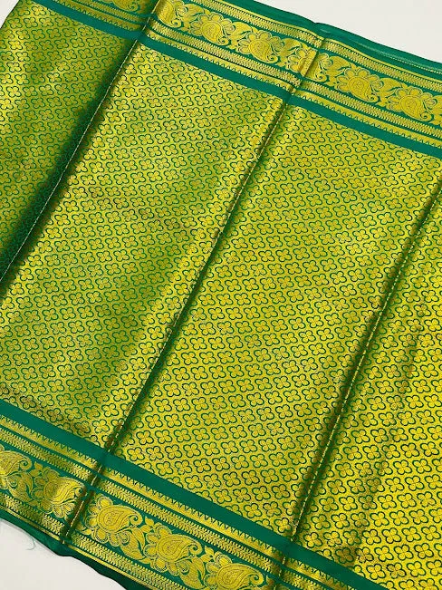 Elegant Green Color Traditional Silk Shawl (Ponnadai) For Guest