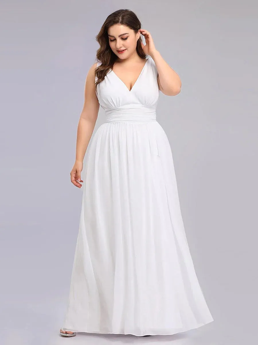 Elegant Maxi Long Wedding Dresses With Double V-Neck