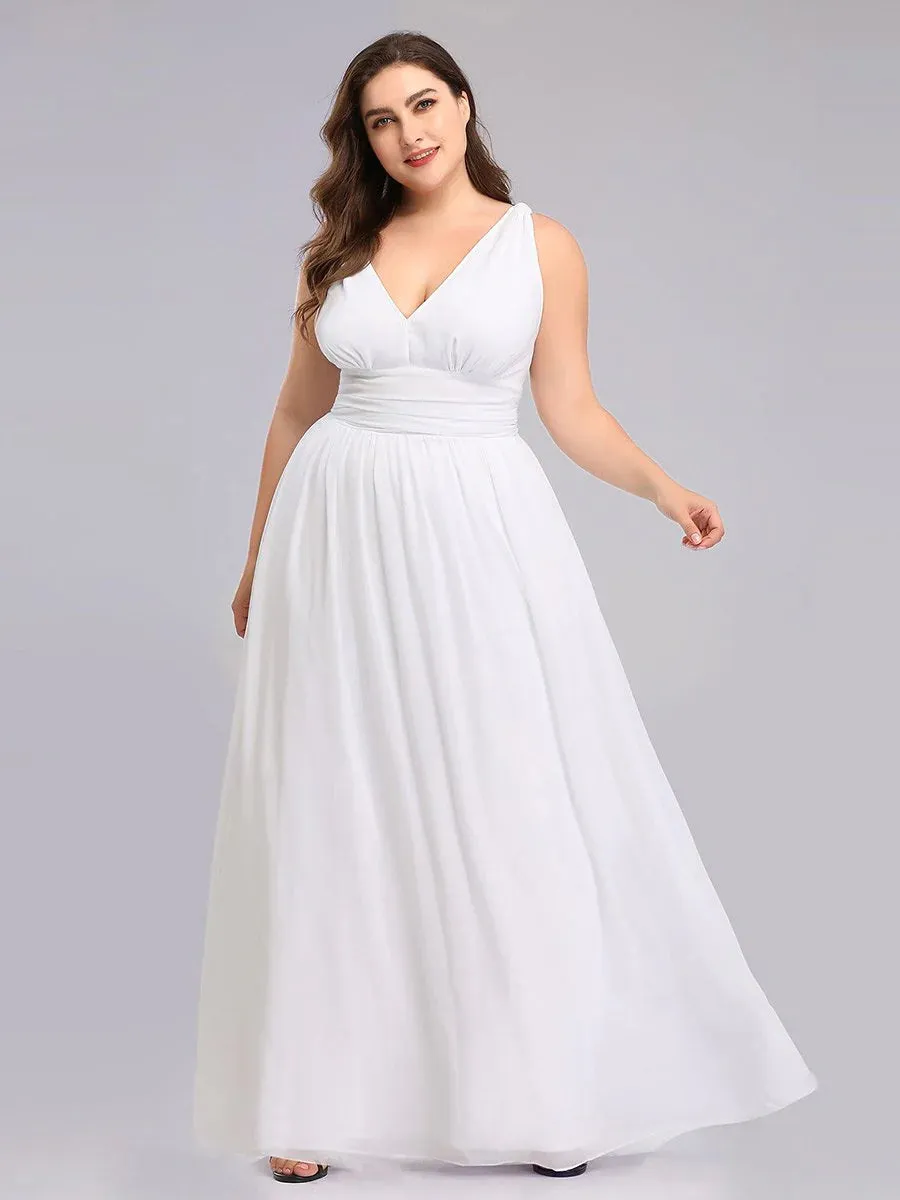 Elegant Maxi Long Wedding Dresses With Double V-Neck