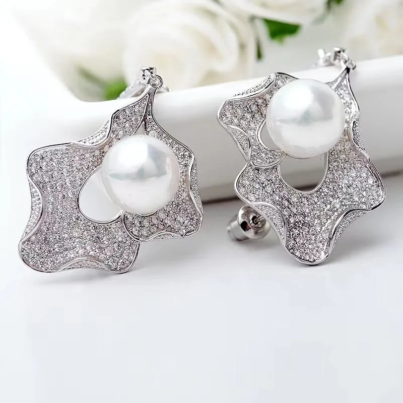 Elegant Pearl Shell Design Drop Earrings in Sterling Silver