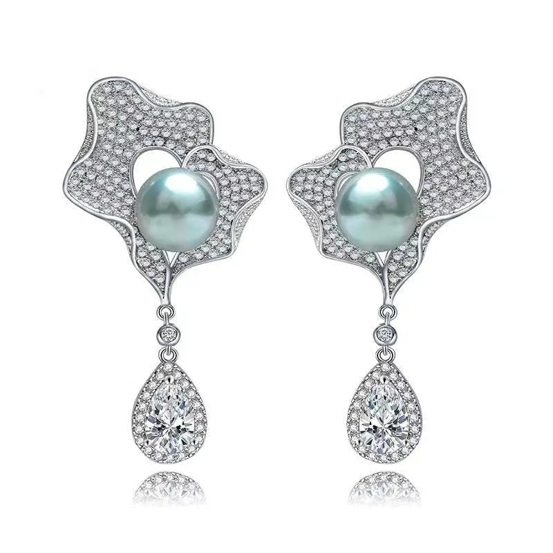 Elegant Pearl Shell Design Drop Earrings in Sterling Silver