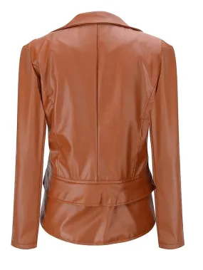 Elegant Women's Faux Leather Jacket with Notch Lapel Collar and Whisper-Soft Faux Fleece Material