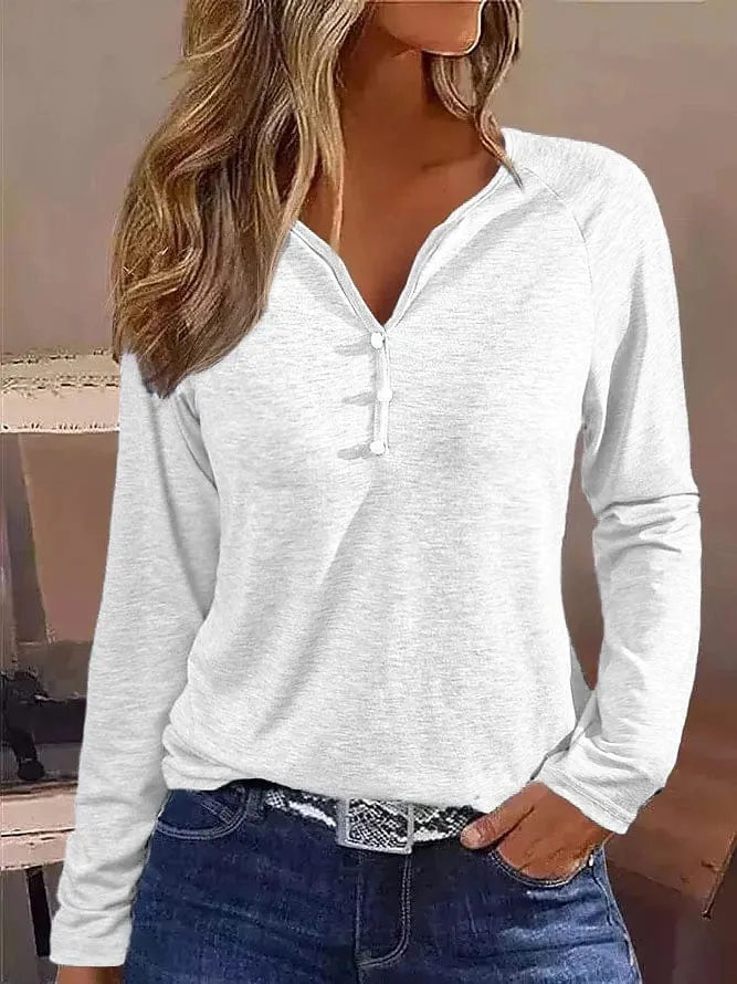 Elegant Women's Long Sleeve Henley T-Shirt for Fall & Winter