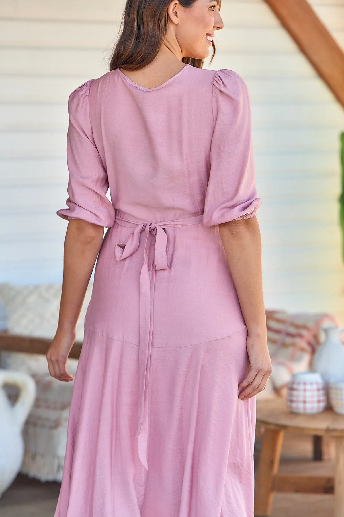 Elloise Pink Musk 3/4 Length Sleeve Wrap Maxi Dress