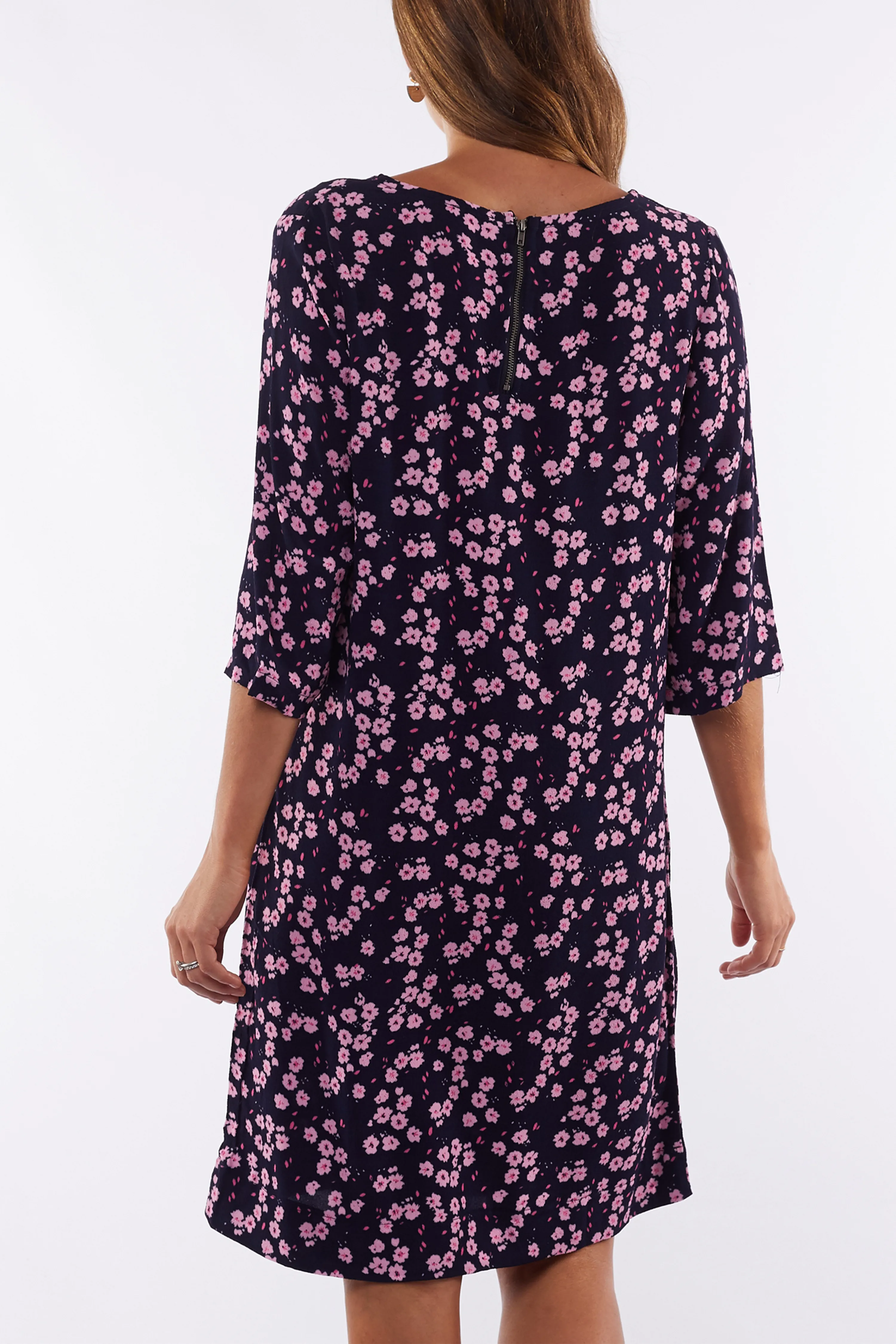 Eloise Navy Floral Crop Sleeve Shift Mini Dress