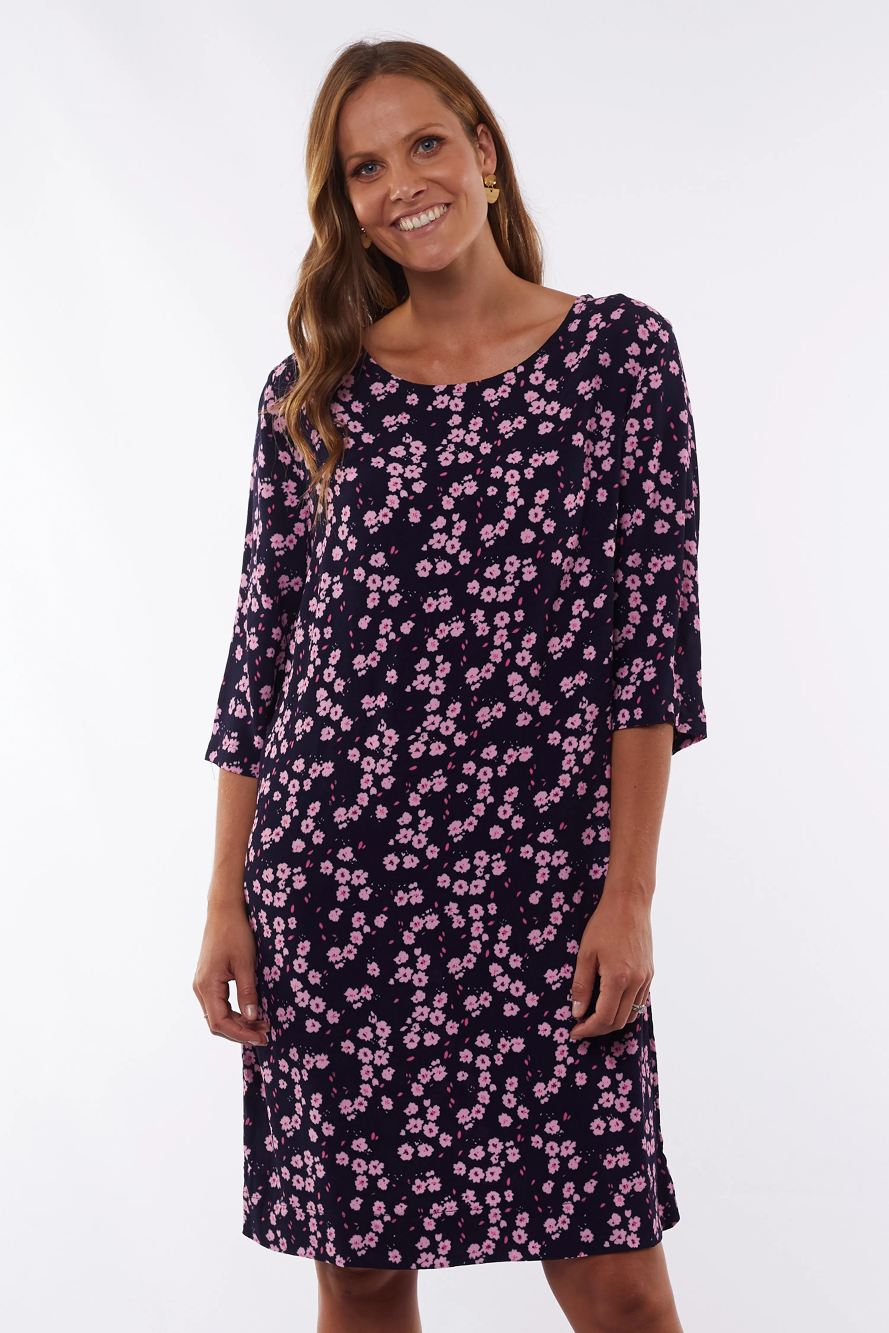 Eloise Navy Floral Crop Sleeve Shift Mini Dress