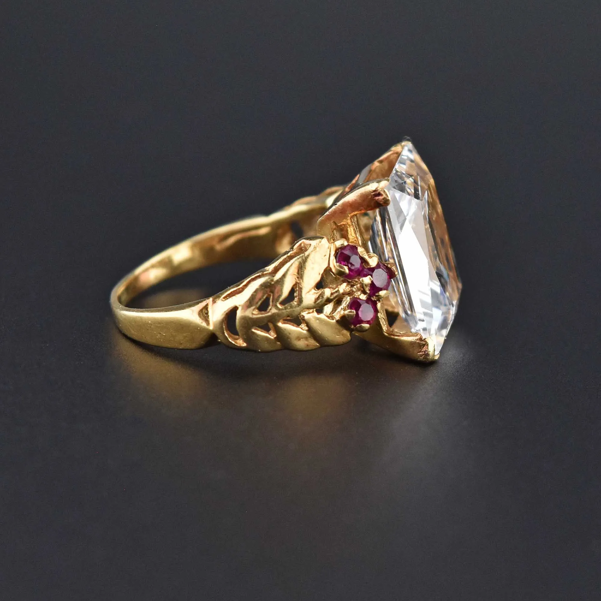 Estate Retro 14K Gold Aquamarine and Ruby Ring