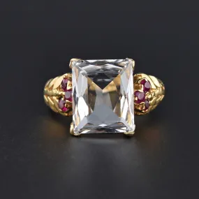 Estate Retro 14K Gold Aquamarine and Ruby Ring