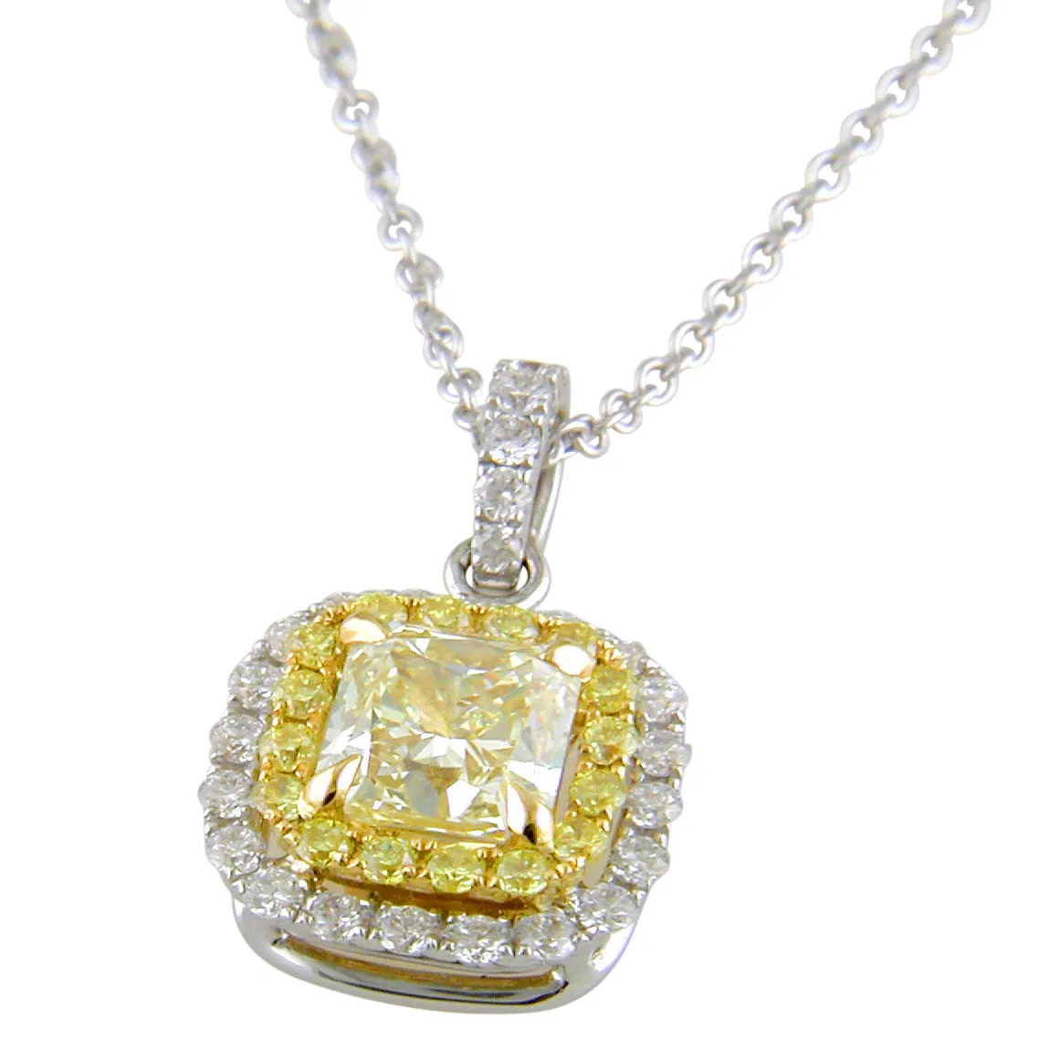 Fancy Light Yellow Square 1.04 carat Diamond Pendant Necklace 18K Gold