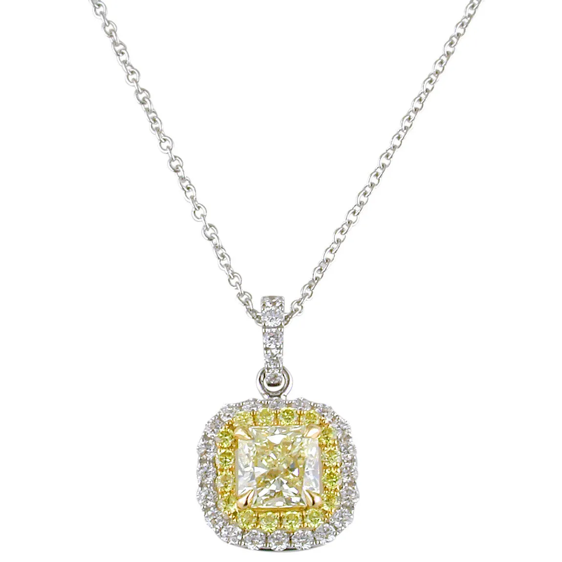 Fancy Light Yellow Square 1.04 carat Diamond Pendant Necklace 18K Gold