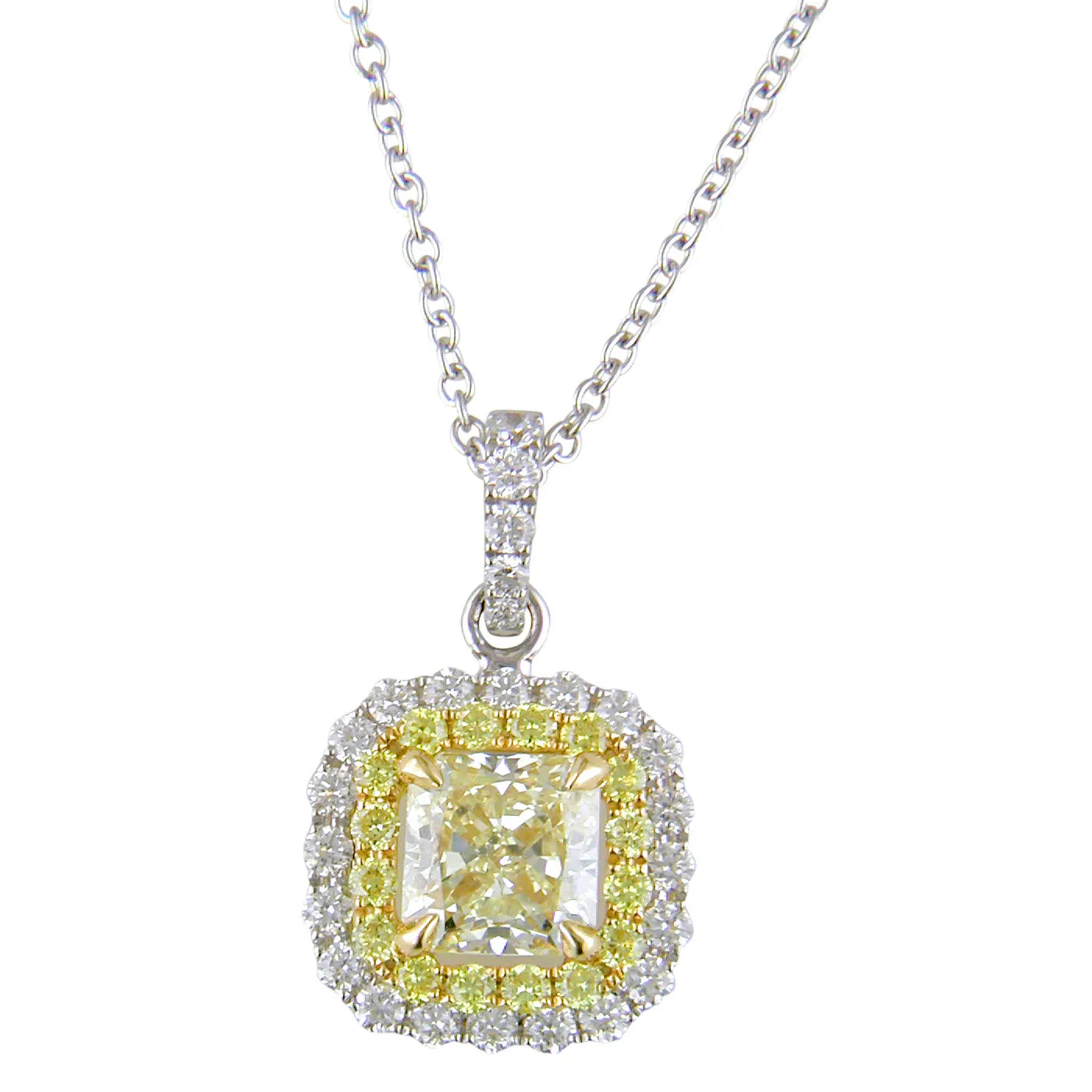 Fancy Light Yellow Square 1.04 carat Diamond Pendant Necklace 18K Gold