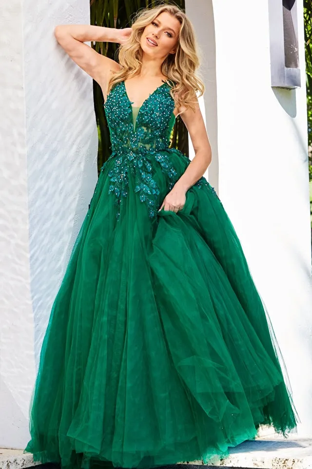 Farah | Floral Appliques Ball Gown | Jovani 02840