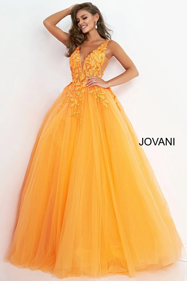 Farah | Floral Appliques Ball Gown | Jovani 02840