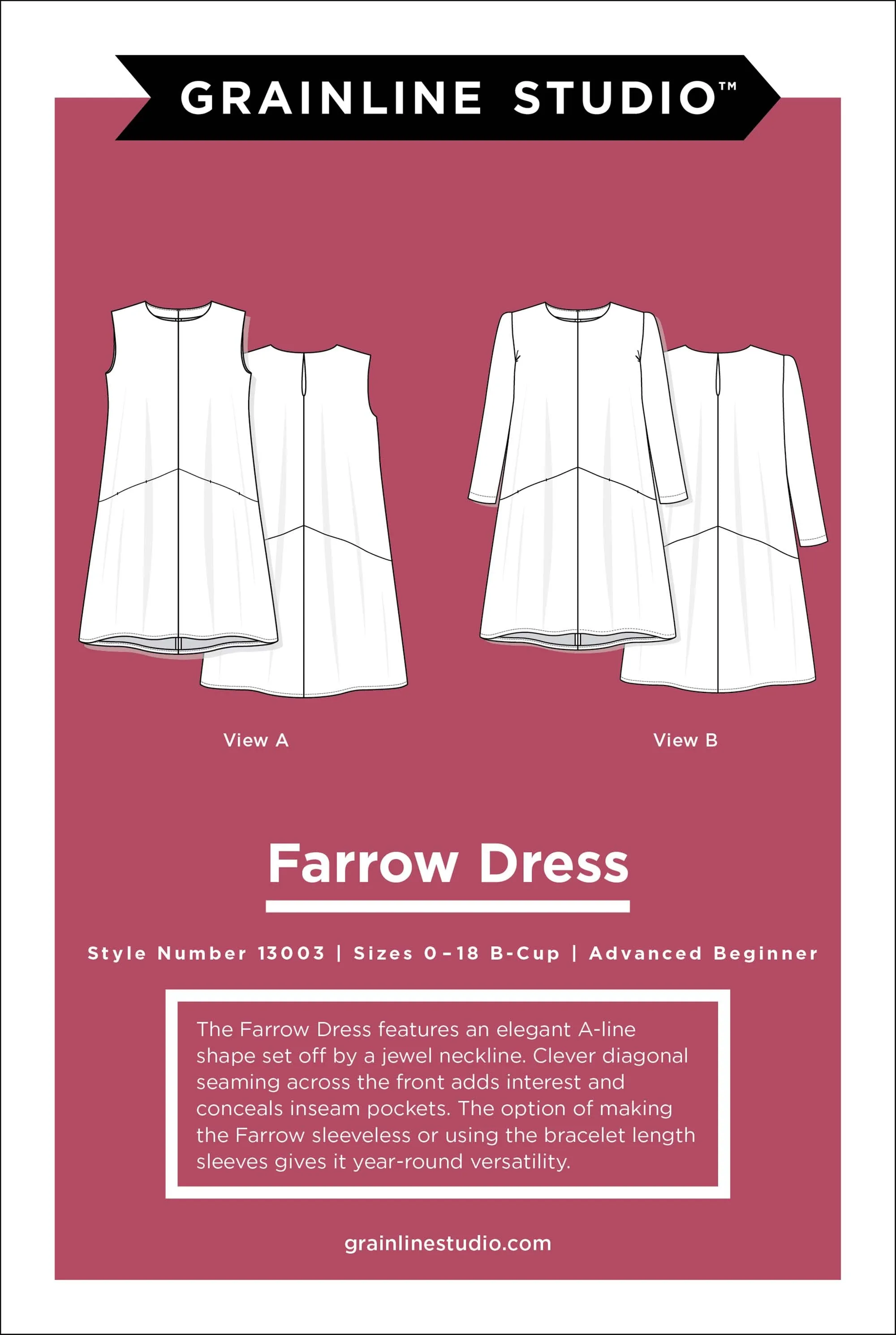 Farrow Dress Sewing Pattern by Grainline Studios Patterns | Sizes 0-18