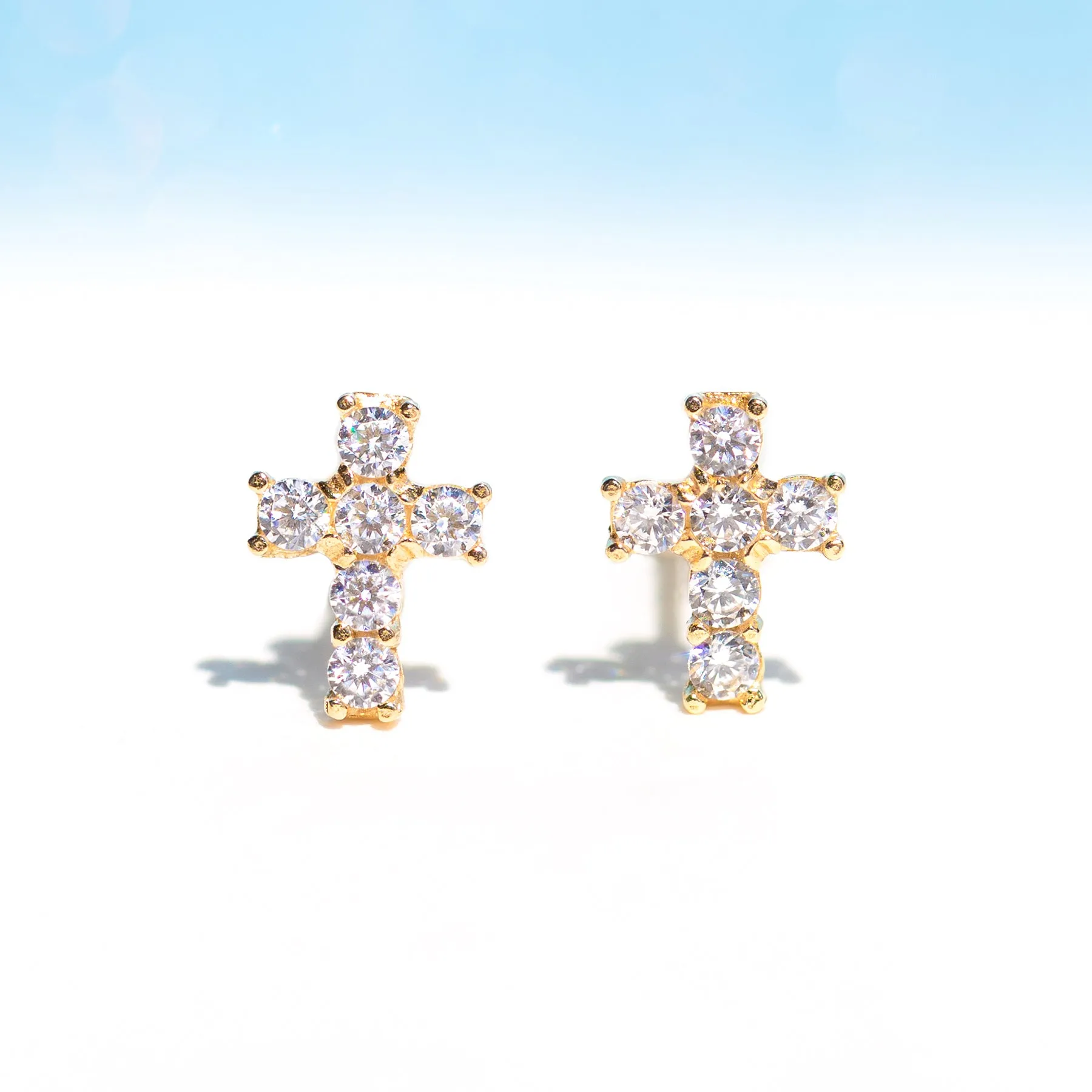 Fine Jeweled Cross Stud Earrings