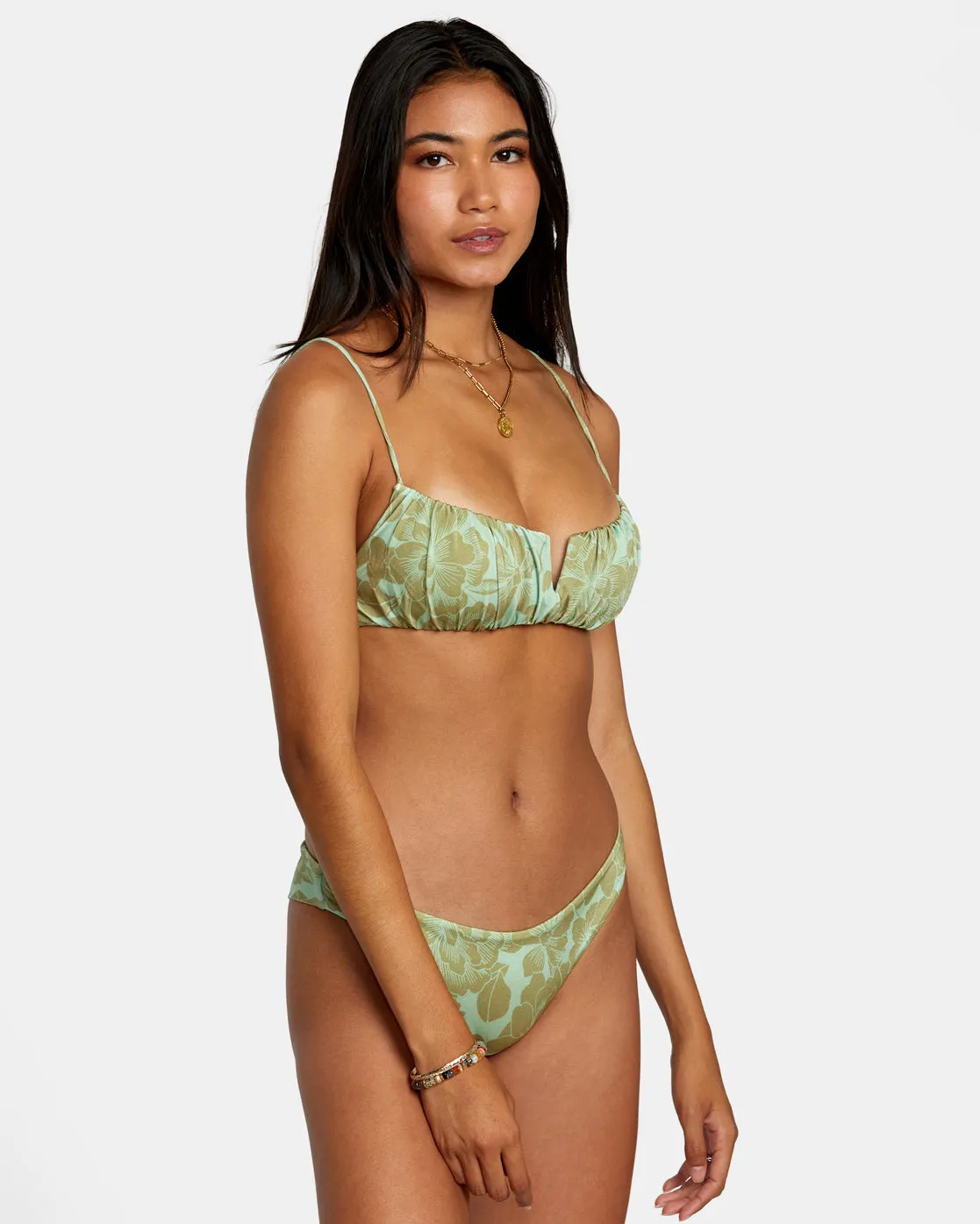 Fine Lines Shirred Bra Bikini Top - Seafoam