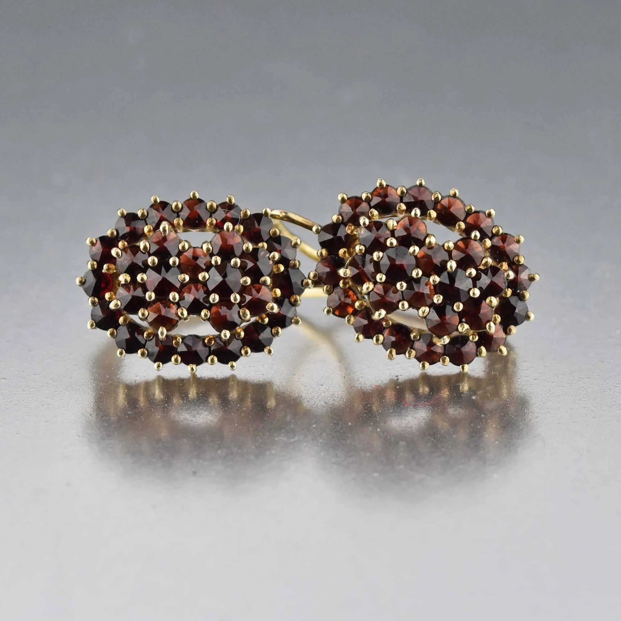 Fine Oval Garnet Cluster Dangle Earrings