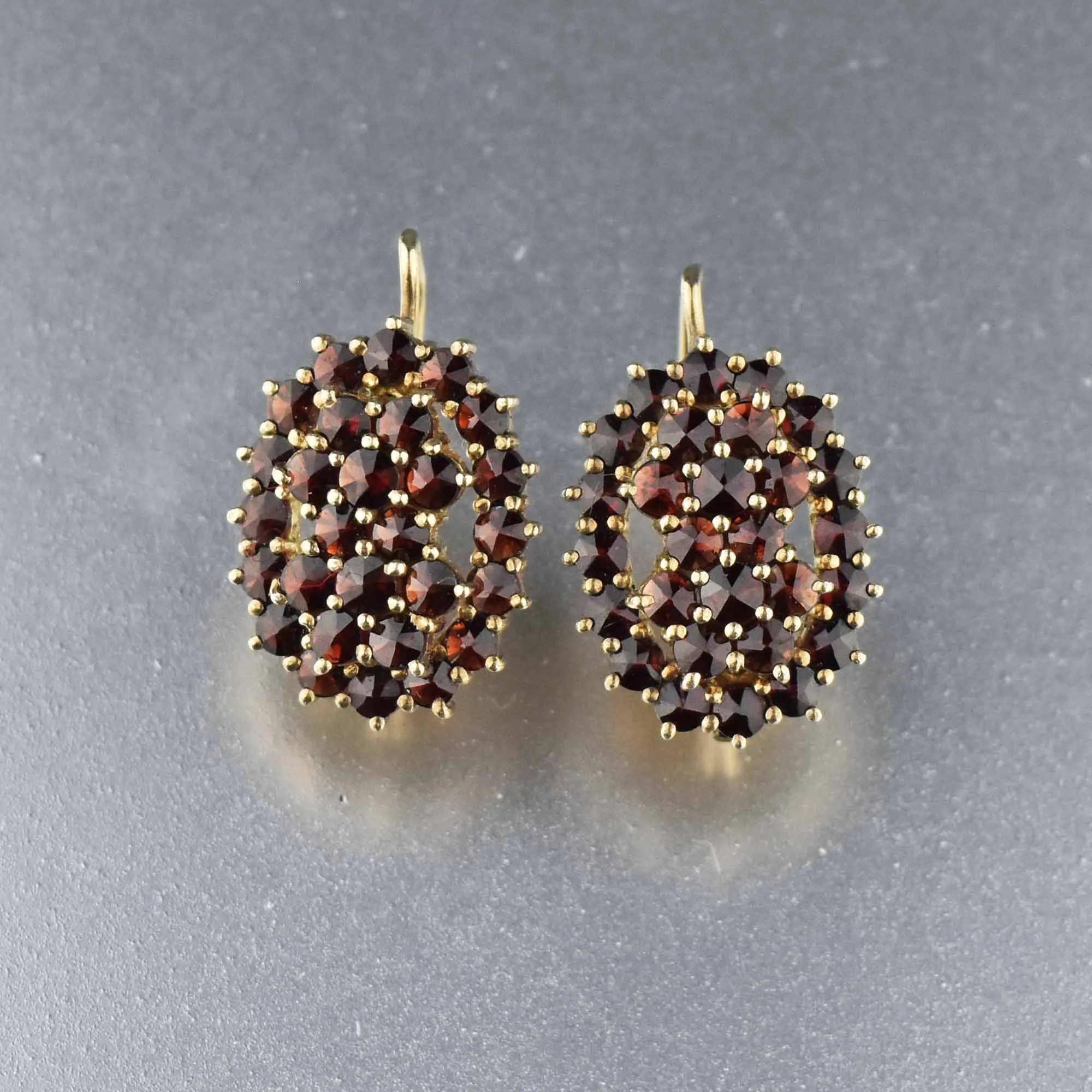 Fine Oval Garnet Cluster Dangle Earrings