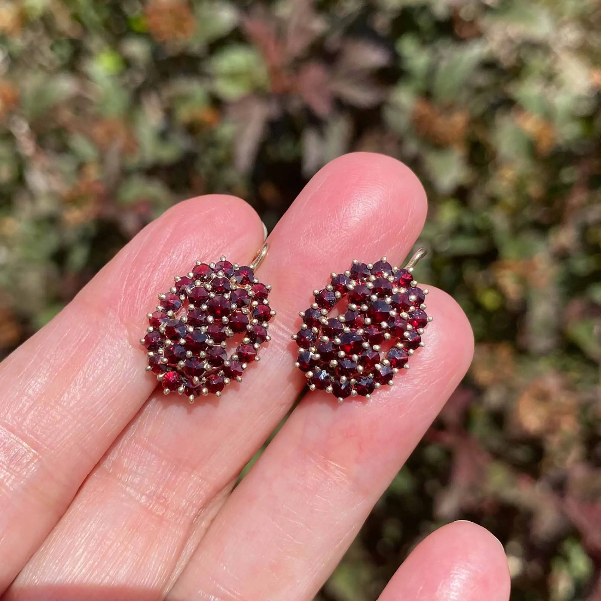 Fine Oval Garnet Cluster Dangle Earrings