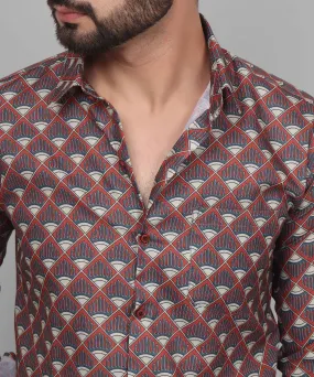 Flamboyant Men's Printed Full Sleeve Cotton  Button-Up Shirt For Men