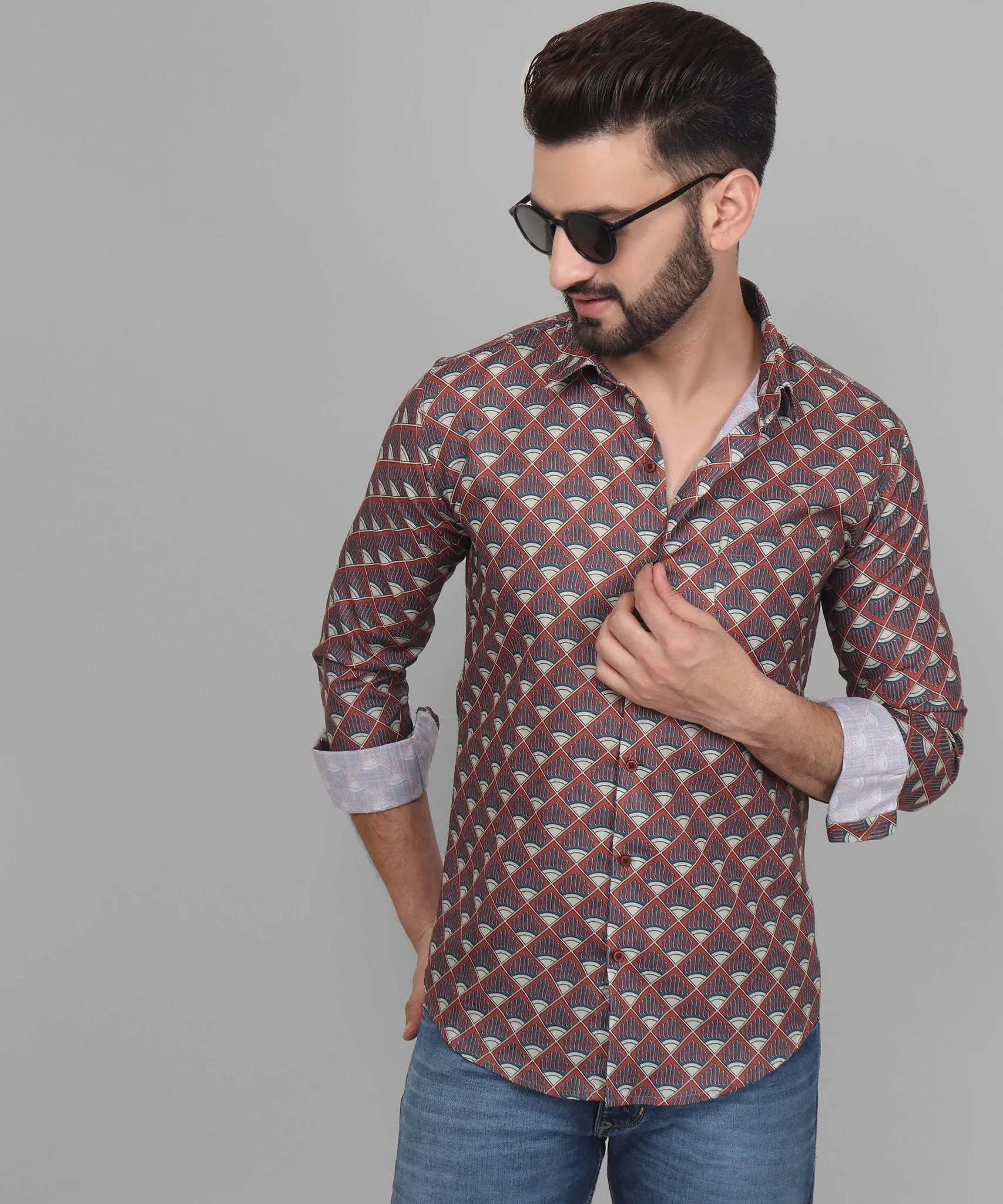 Flamboyant Men's Printed Full Sleeve Cotton  Button-Up Shirt For Men