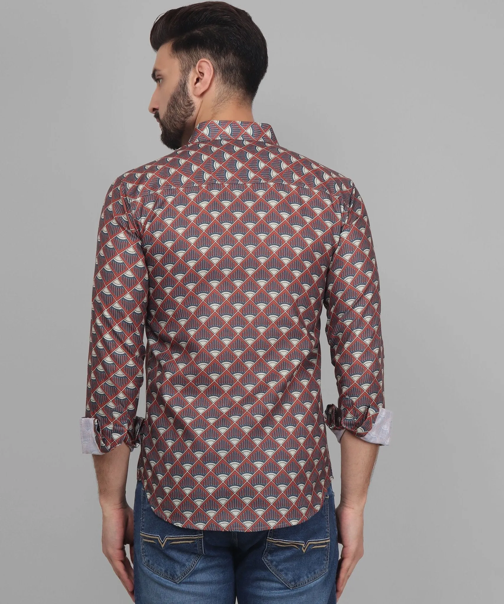 Flamboyant Men's Printed Full Sleeve Cotton  Button-Up Shirt For Men