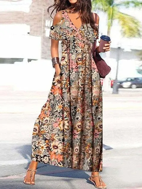 Floral Cold Shoulder Maxi Dress for Women