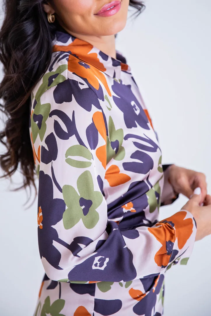 Floral Satin Wrap Dress