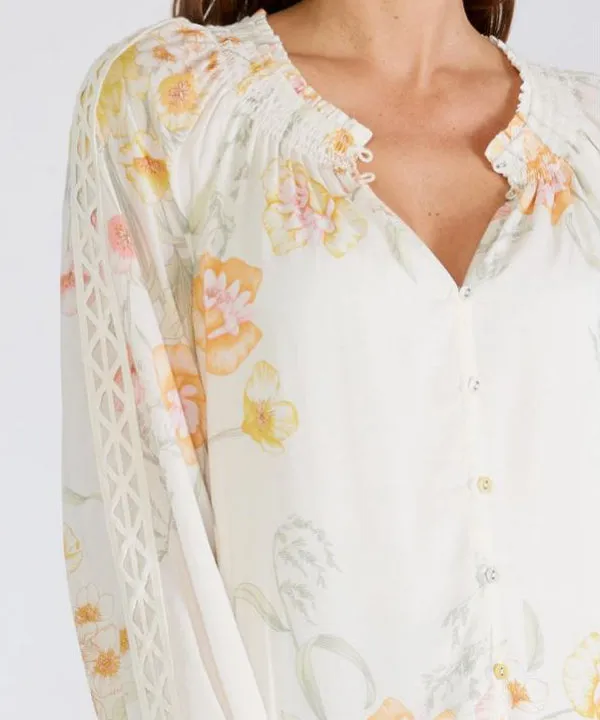 Floral Smocked Blouse - Vanilla/Coral