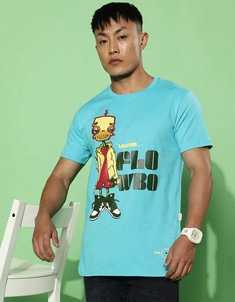 Flow Bo Blue Chest Graphic Printed Tshirt